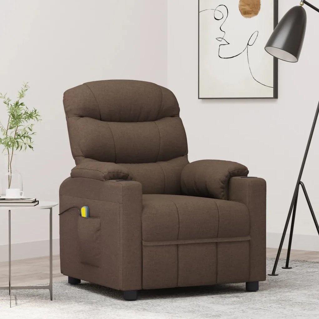 348086 vidaXL Poltrona de massagens reclinável tecido castanho