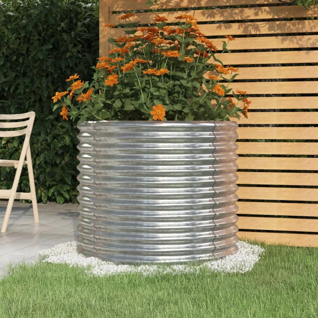 318862 vidaXL Vaso/floreira de jardim aço revestido a pó 80x80x68 cm prateado