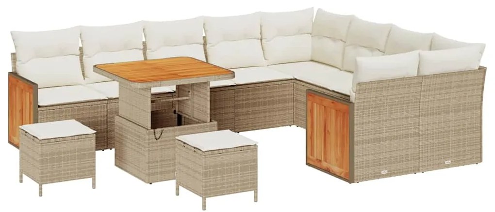 Conjunto de Sofá de Jardim vidaXL 12 Peças com Almofadas Bege Rattan P