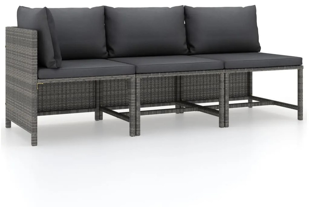 vidaXL 3 pcs conjunto lounge de jardim c/ almofadões vime PE cinzento