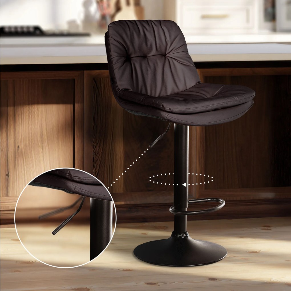 Banco de bar em couro sintético com estrutura preta 92-113 x 46 x 54 cm castanho
