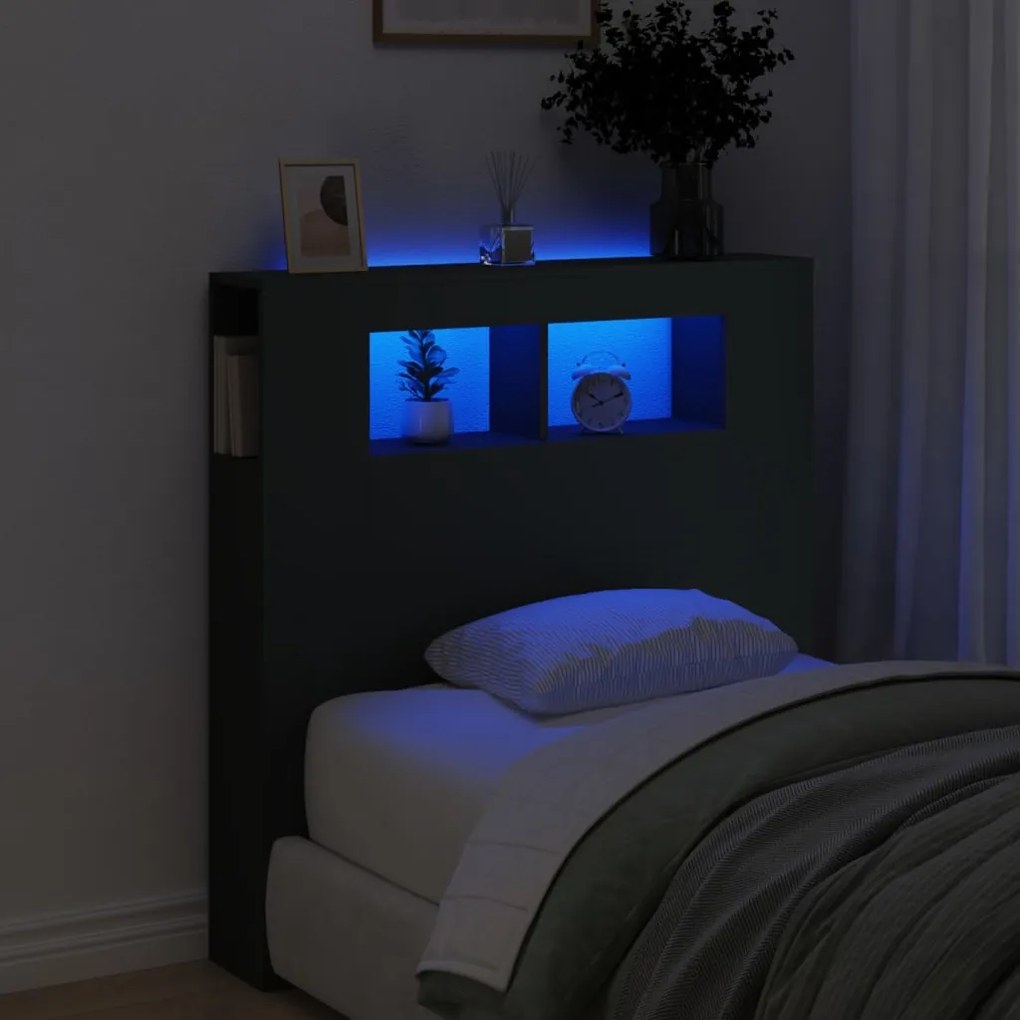 Cabeceira de Cama Giancarlo com Luzes LED - 100cm - Preto - Design Mod