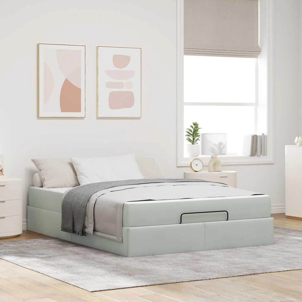 vidaXL Estrutura de cama com colchão 2 pcs Cinzento-claro Veludo