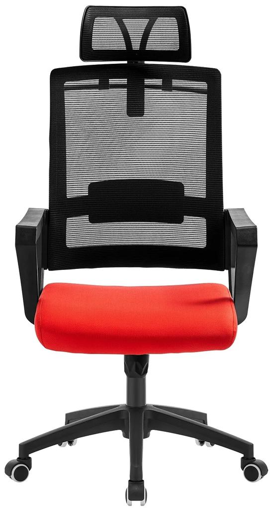 Cadeira de escritório ASTON, preto, rede preta, tecido vermelho