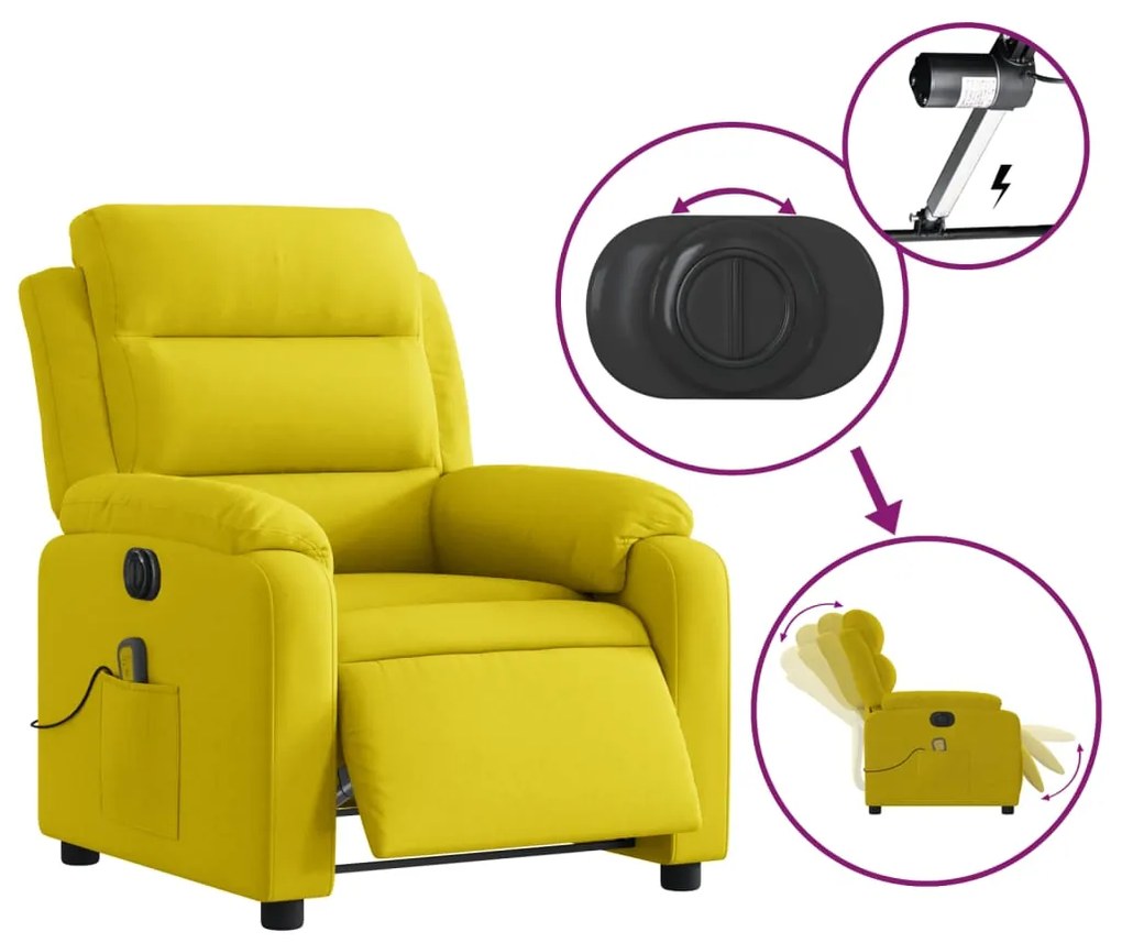 Poltrona de massagens reclinável elétrica veludo amarelo