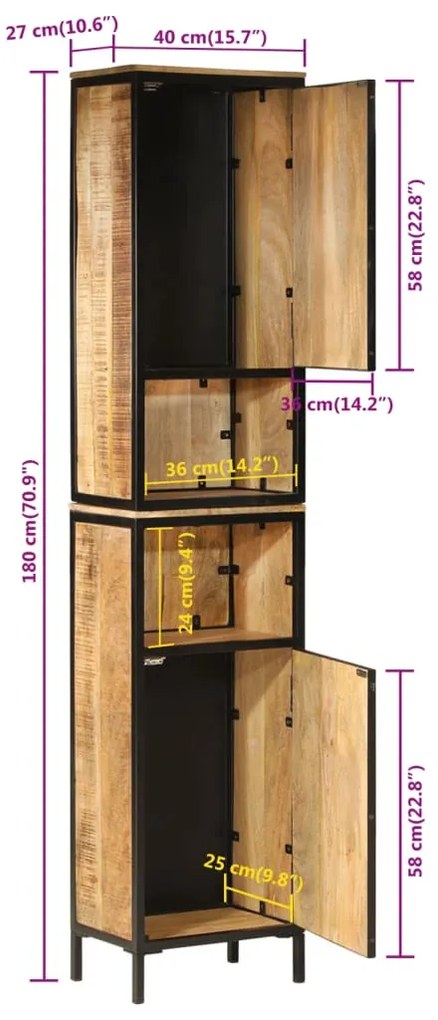 Armário p/ casa de banho 40x27x180 cm ferro e mangueira maciça