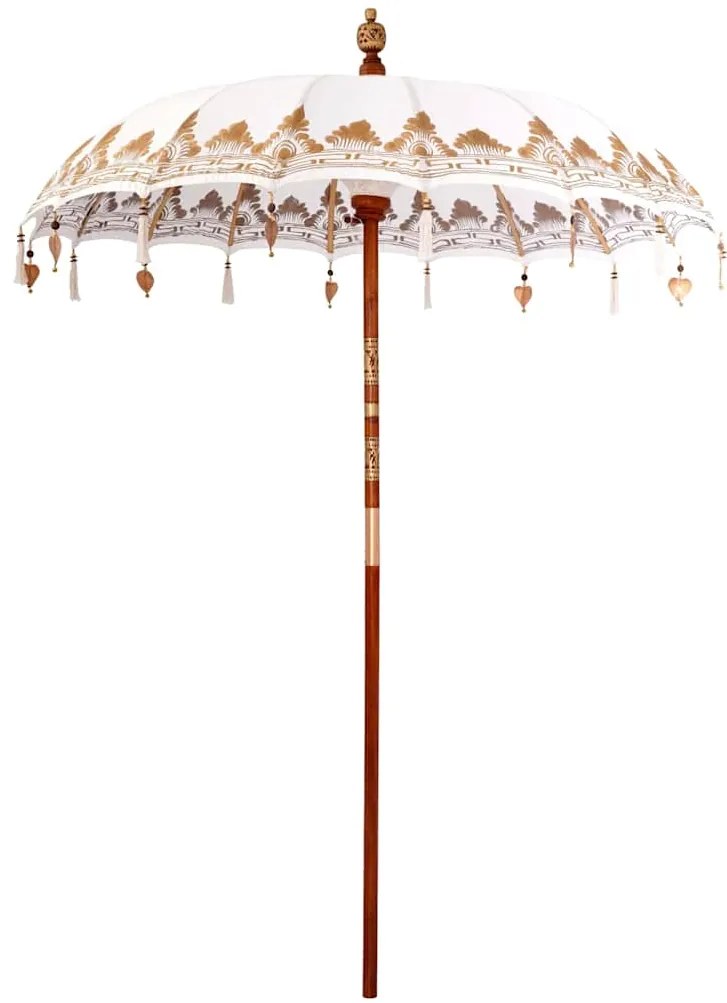 vidaXL Guarda-sol Outros Manual Creme x 250 cm Algodão e madeira