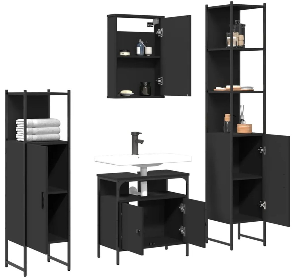 4 pcs conjunto móveis casa de banho derivados de madeira preto