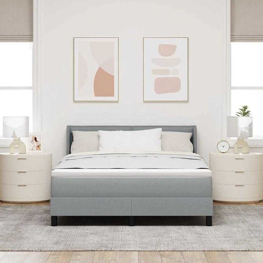 Cama Box com Colchão – Cinza Claro, 160 x 200 cm – Tecido