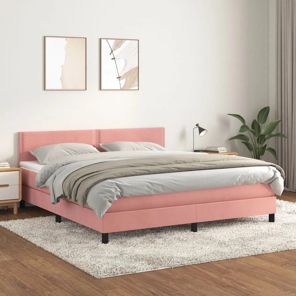 vidaXL Cama com molas/colchão 180x200 cm veludo rosa