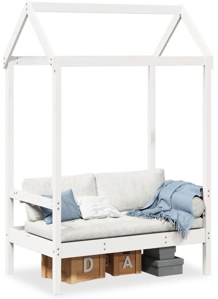 vidaXL Banco com telhado 117,5x70x176,5 cm pinho maciço branco