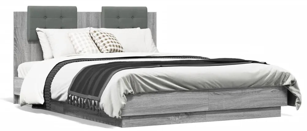 vidaXL Estrutura de cama c/ cabeceira derivados madeira cinza sonoma