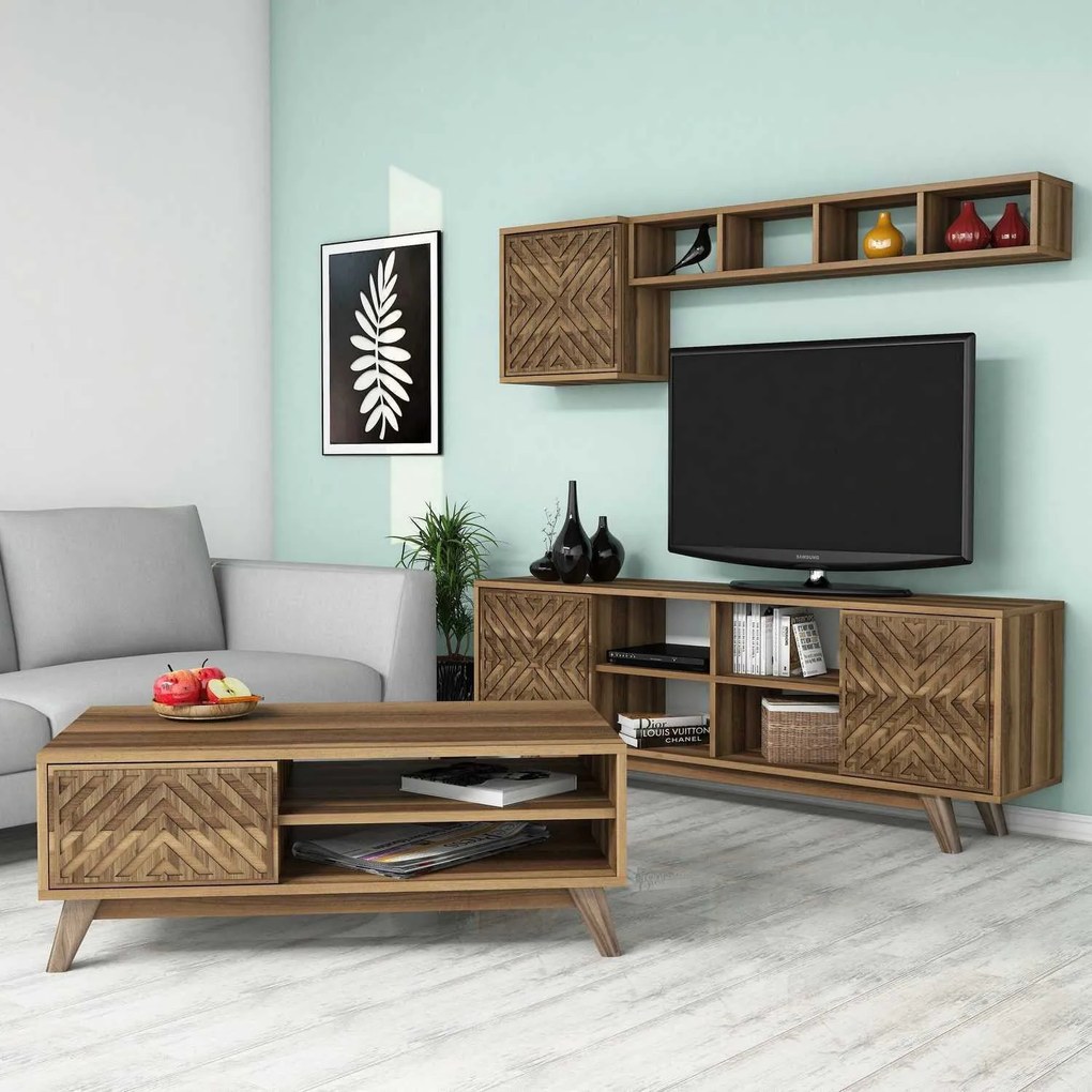 Conjunto de Mobiliário de Sala de Estar Inci – Nogueira – TV Unit: 160