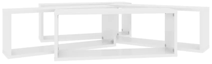Prateleiras parede cúbicas 4 pcs deriv. madeira branco brilh.