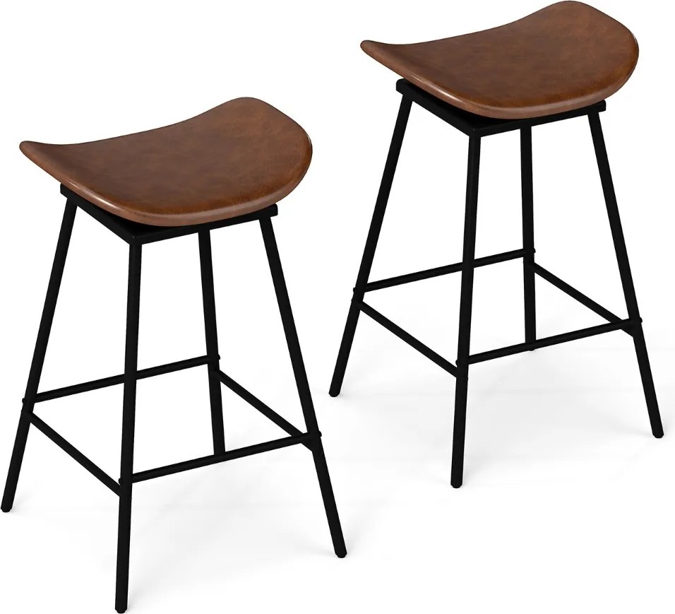 Conjunto de 2 bancos de bar  43 x 45 x 71,5 cm com assento acolchoado e curvado, apoio para os pés e sem encosto para cozinha ou sala de jantar, casta