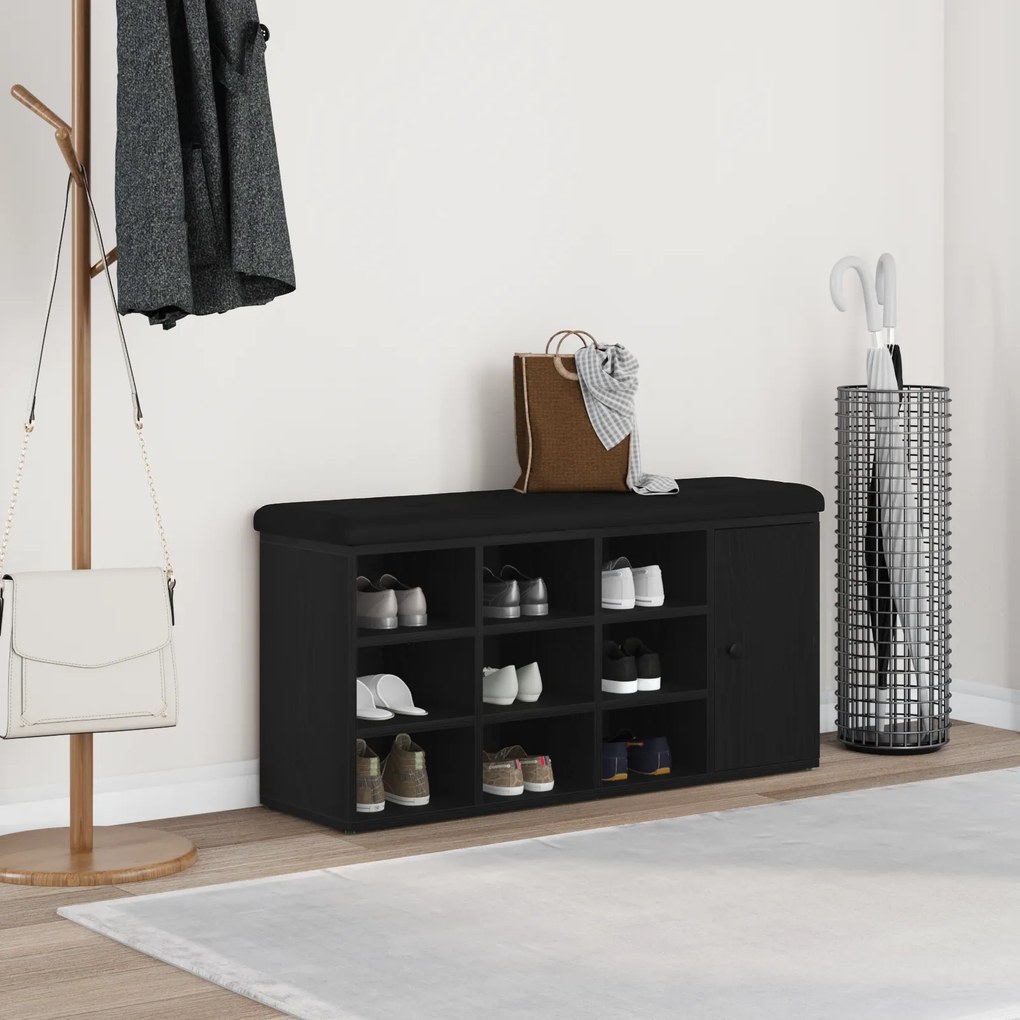 Banco de Armazenamento vidaXL Preto Carvalho 100x30x48 cm Madeira Revestida
