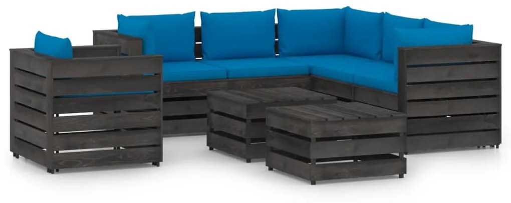 3068496 vidaXL 8 pcs conj. lounge jardim + almofadões madeira impreg. cinzento