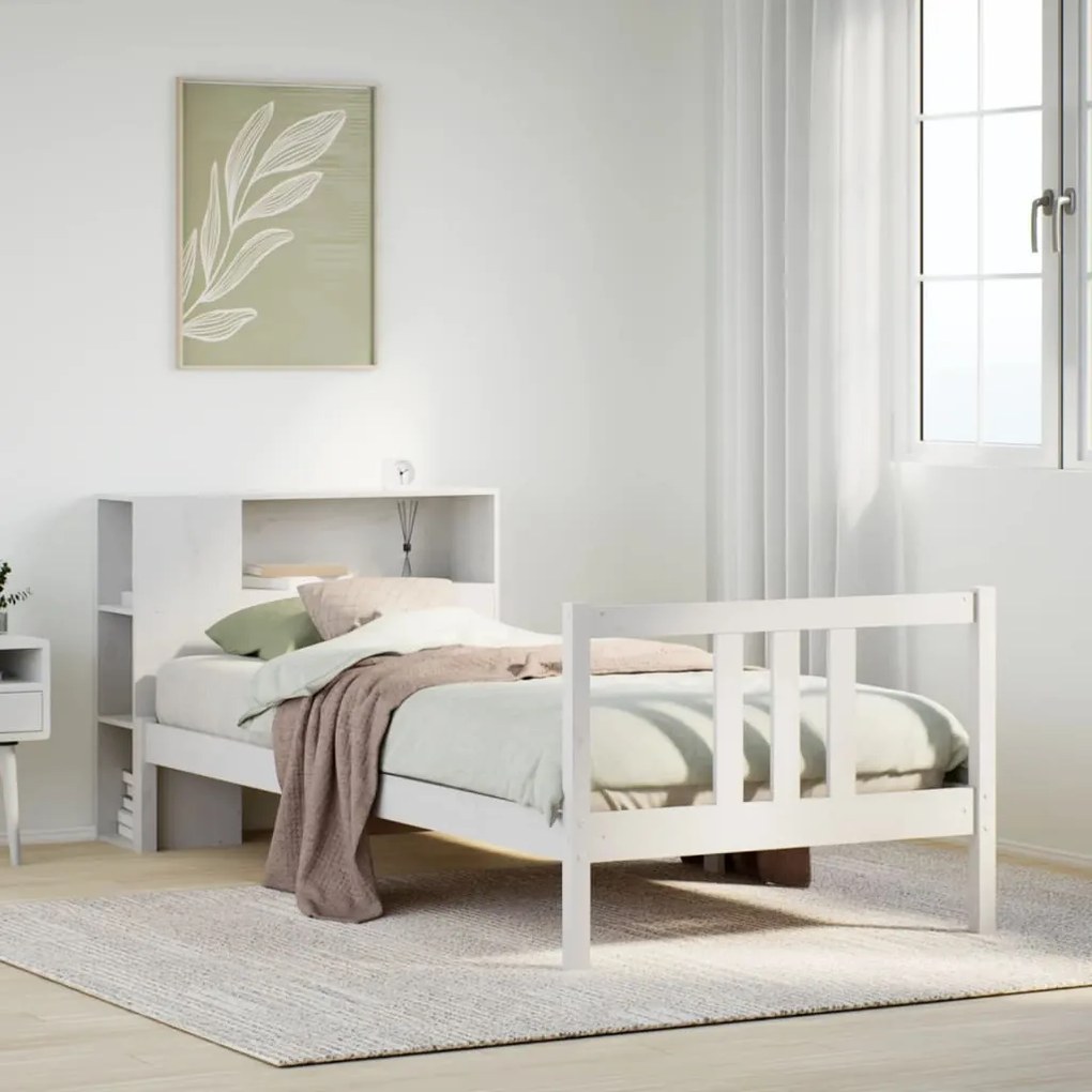 Cama com estante sem colchão 90x200 cm pinho maciço branco