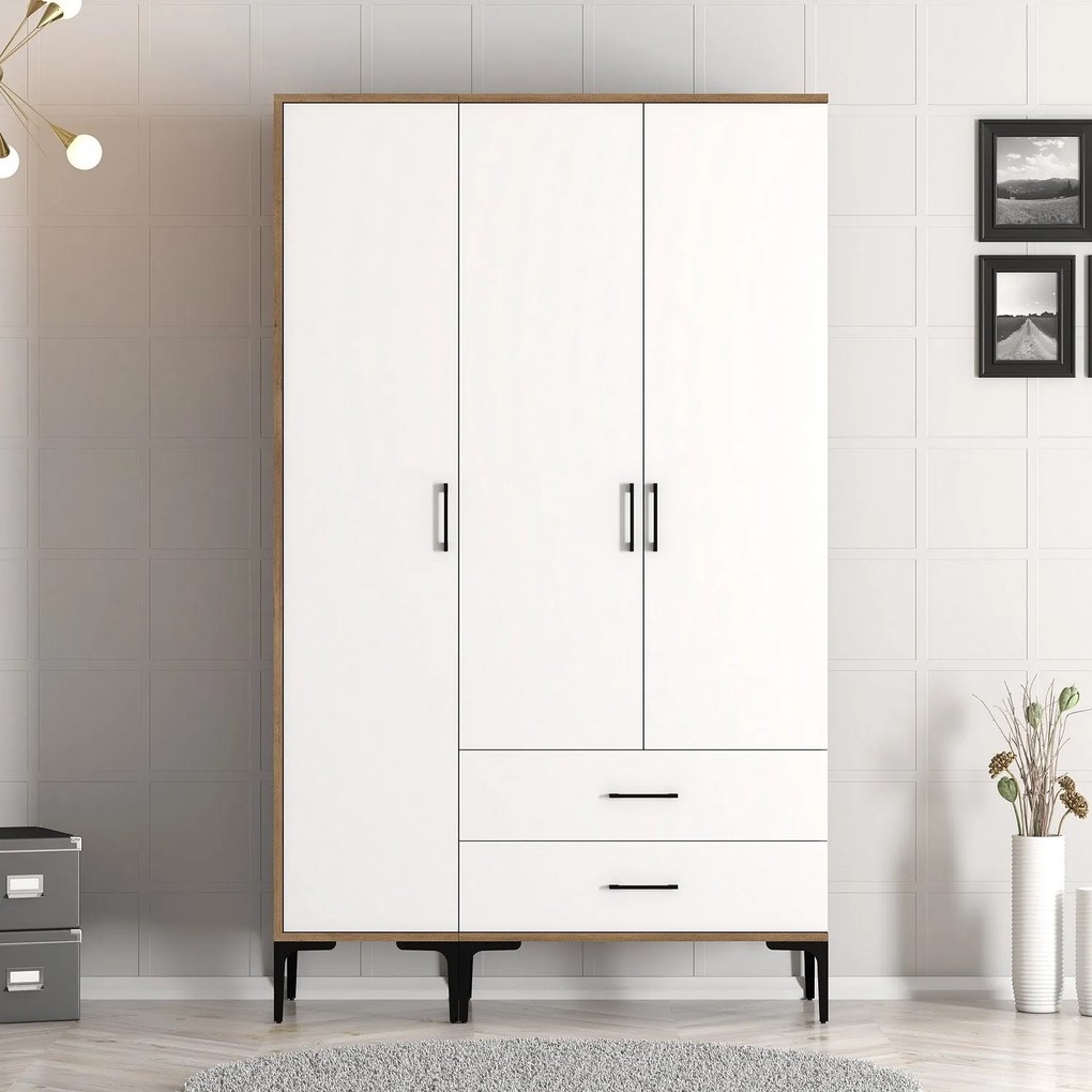 Roupeiro Kumsal ST – Nogueira e Branco – 120x47,5x201,4 cm