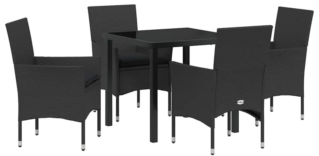 Conjunto de Jantar de Jardim com 5 Peças e Almofadas Pretas em Rattan