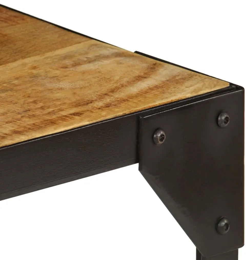 Mesa de centro madeira de mangueira maciça áspera e aço 110 cm