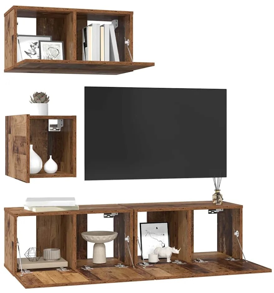 Conjunto de móvel de TV 4 pcs Madeira antiga 60 x 30 x 30 cm