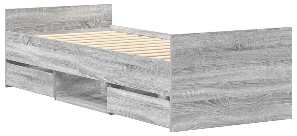 Estrutura de cama c/ painéis de cabeceira e pés cinzento sonoma