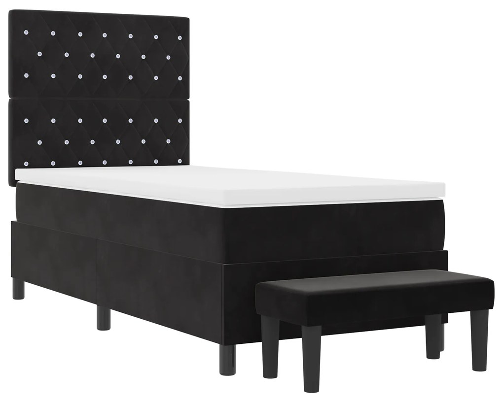 Cama Box Spring com Colchão & Banco Preto 90x190 cm Veludo
