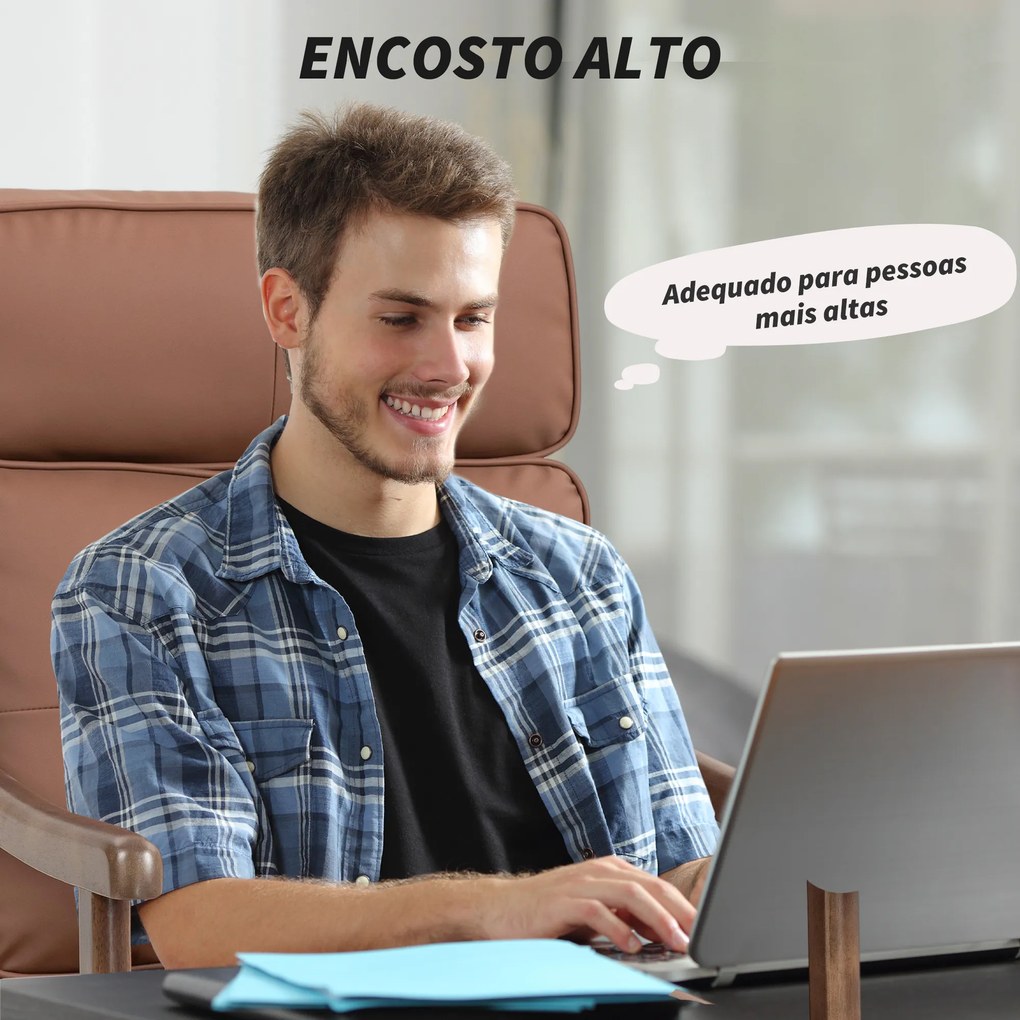 Poltrona de Sala de Estar Estofada em PU com Estrutura de Madeira Almofadas Acolchoadas Poltrona de Leitura 63,5x83x105 cm Castanho