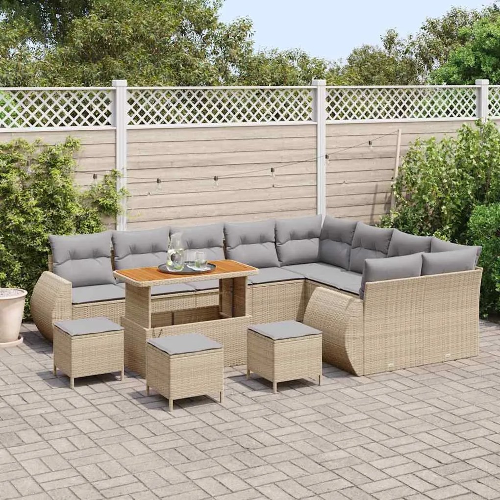 Conjunto de Sofás de Jardim vidaXL 13 Peças com Almofadas Bege Rattan