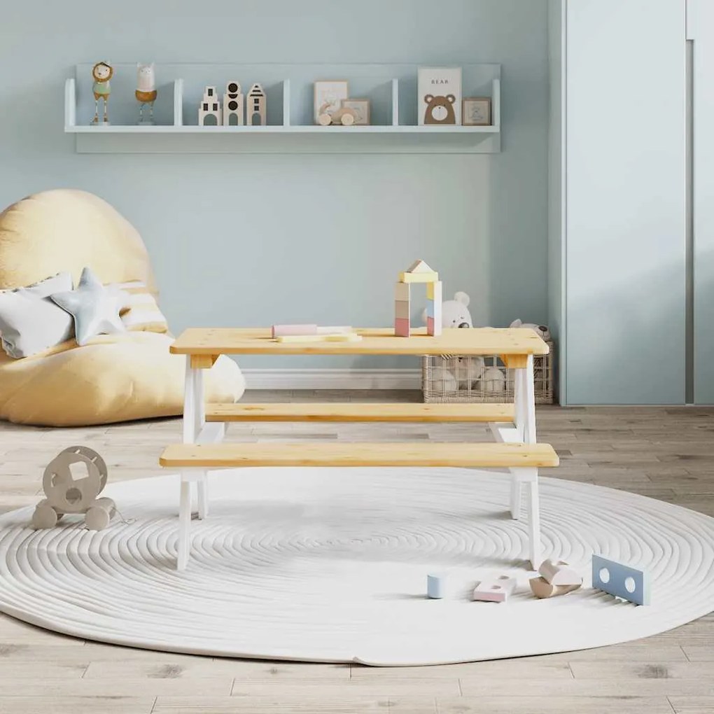 Mesa para crianças c/ bancos 90x79,5x50cm madeira maciça branco