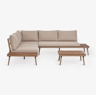 Conjunto De Jardim Com Sofá De Canto Para 5 Pessoas E Mesa De Centro Em Alumínio E Madeira De Acácia Kalen Moka Brown - Sklum