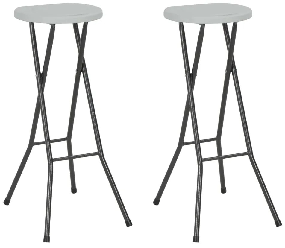 Bancos de bar dobráveis 2 pcs PEAD e aço branco