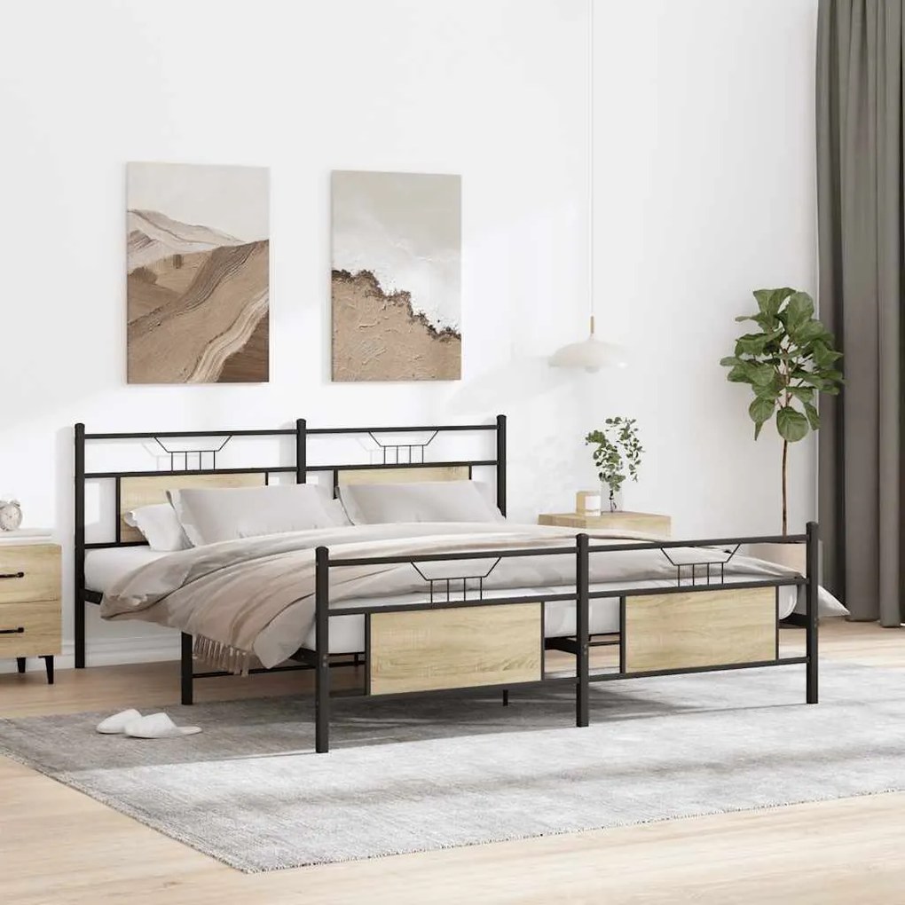 Estrutura de cama sem colchão 180x200cm metal carvalho sonoma
