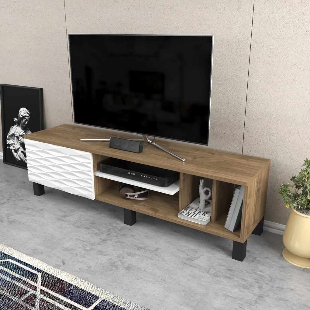 Móvel TV Olyo – Nogueira e Branco – 140 cm x 35 cm x 40,3 cm