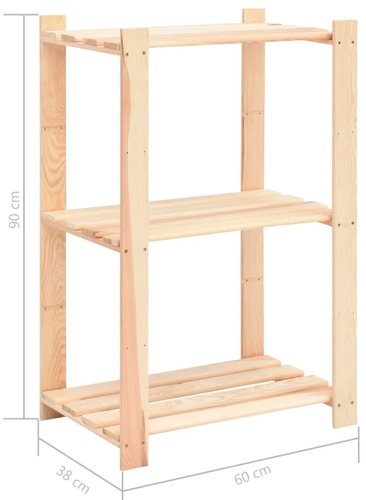 10 unidades arrumação 3 prateleiras 60x38x90cm pinho 150 kg