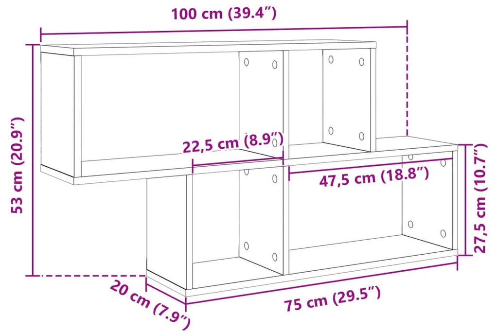 Estante de parede 100x20x53 cm derivados madeira cinza cimento