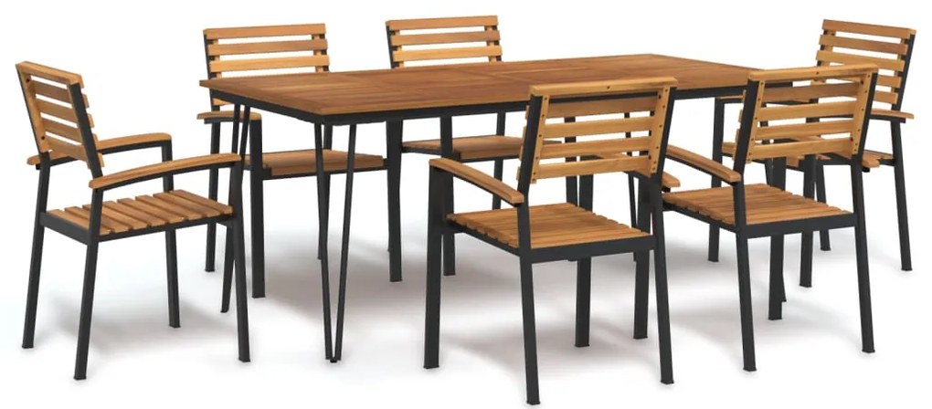 Conj. jantar p/ jardim 7 pcs madeira de acácia maciça e metal