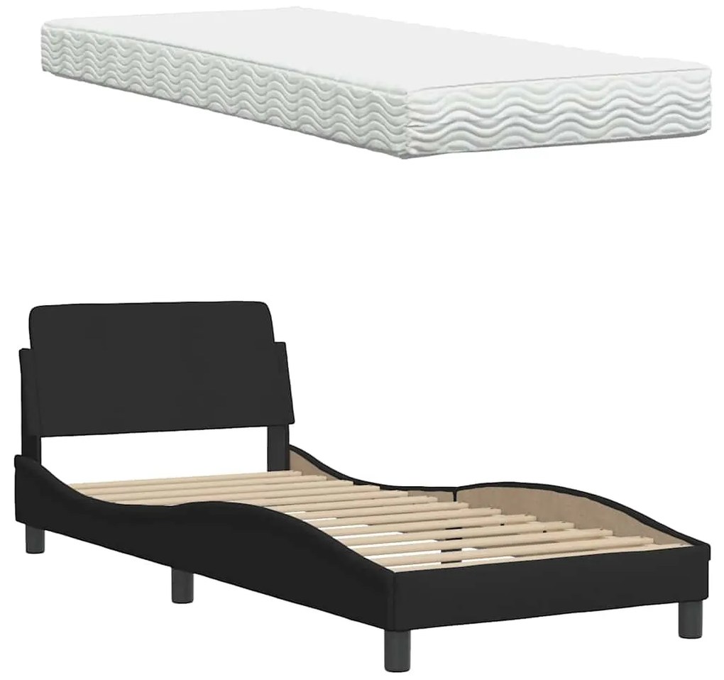 Cama com colchão 90x190 cm tecido preto