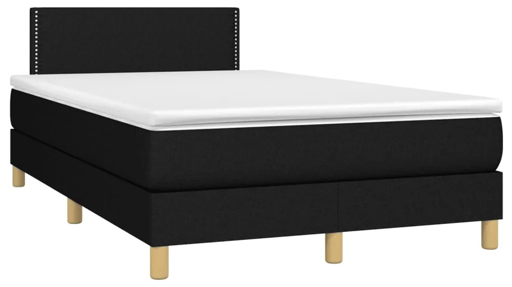 Cama box spring c/ colchão e LED 120x190 cm tecido preto