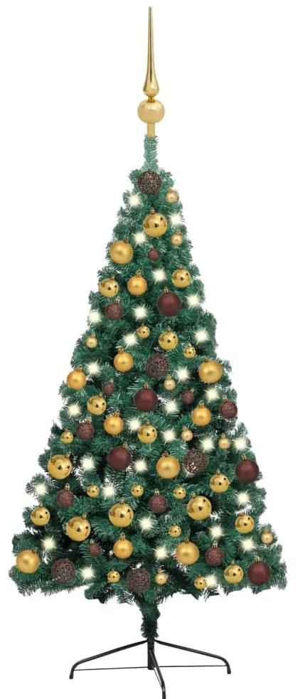 3077478 vidaXL Meia árvore Natal artificial c/ luzes LED e bolas 150 cm verde