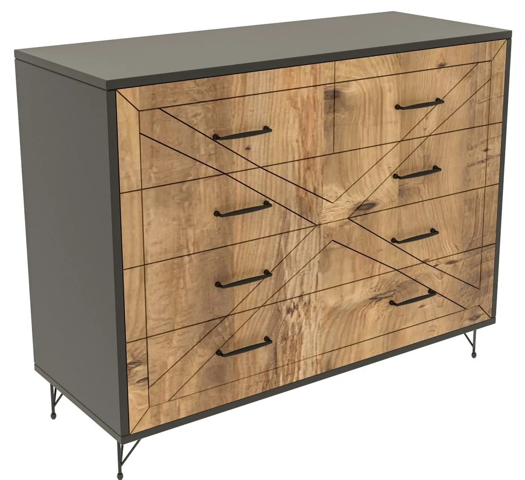 Cómoda Comfort com 5 Gavetas – 80x40x100 cm – Antracite e Carvalho – E