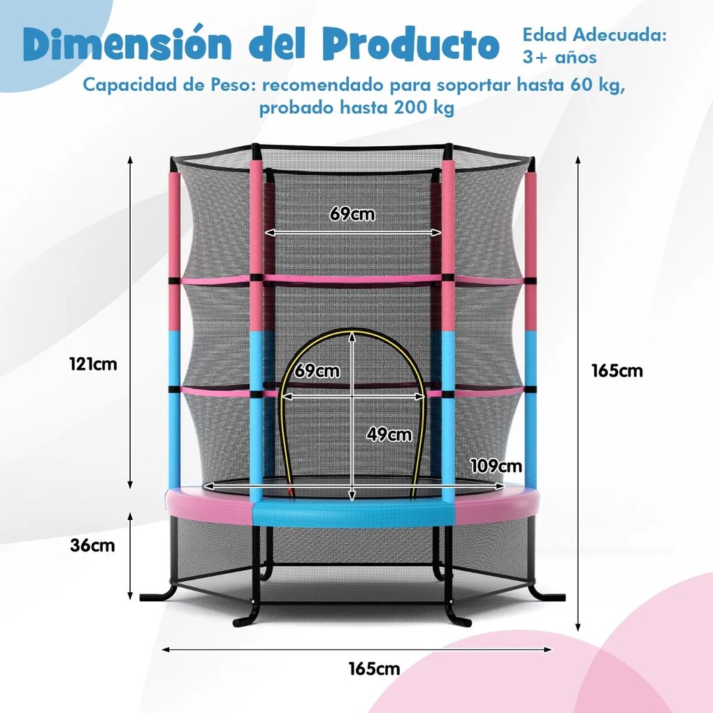 Trampolim para crianças 165 cm com rede de segurança e almofada para molas recreativas Estrutura em aço cor Multicolor