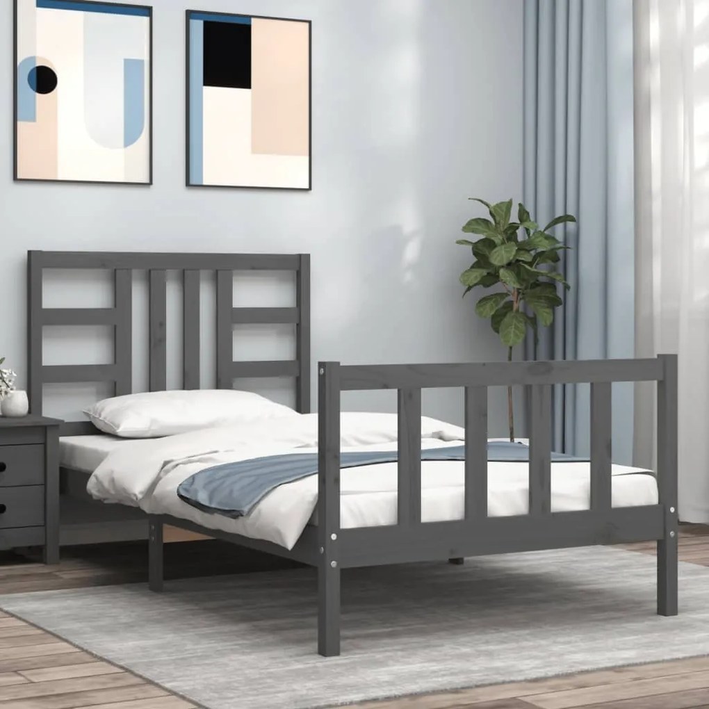 vidaXL Estrutura de cama com cabeceira 90x200 cm madeira maciça cinza