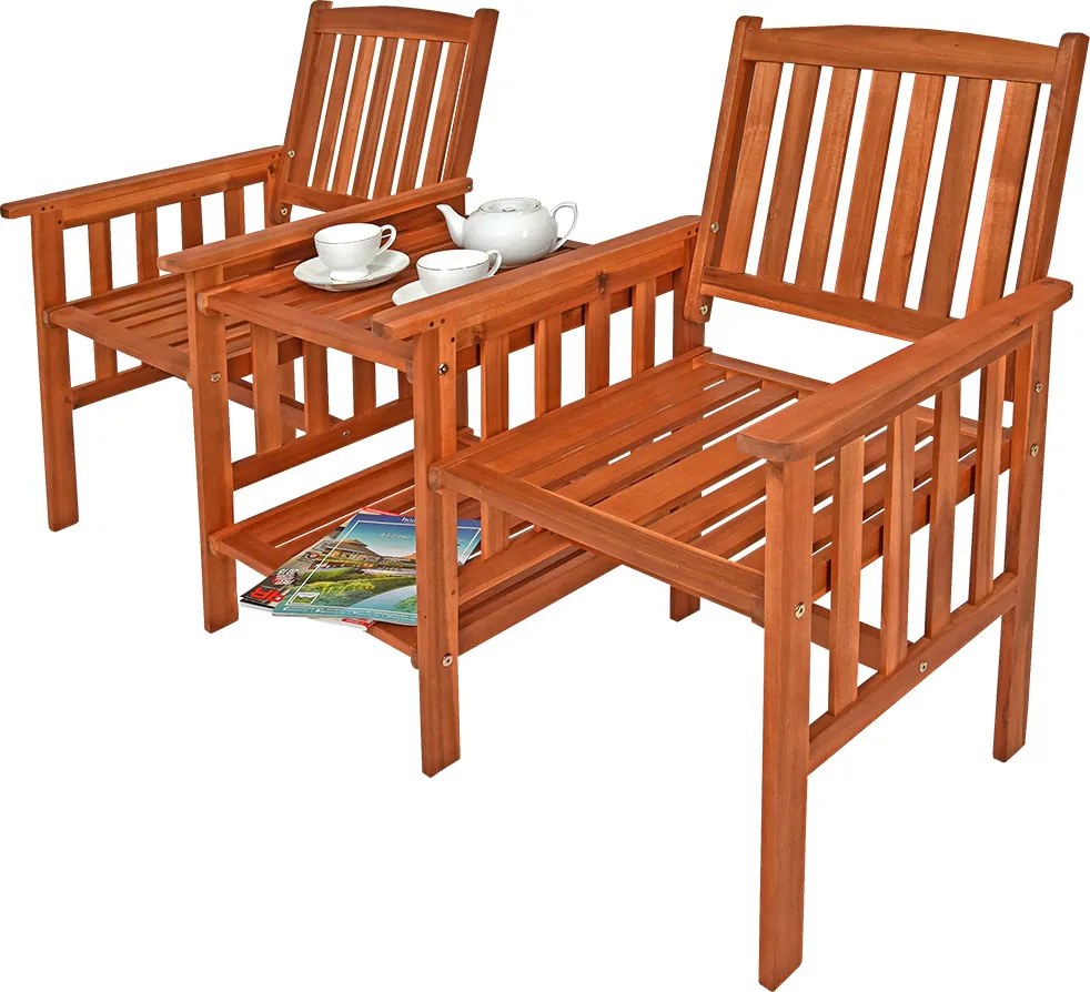 Banco de jardim em madeira de acácia com mesa 164 x 63 x 91 cm Castanho