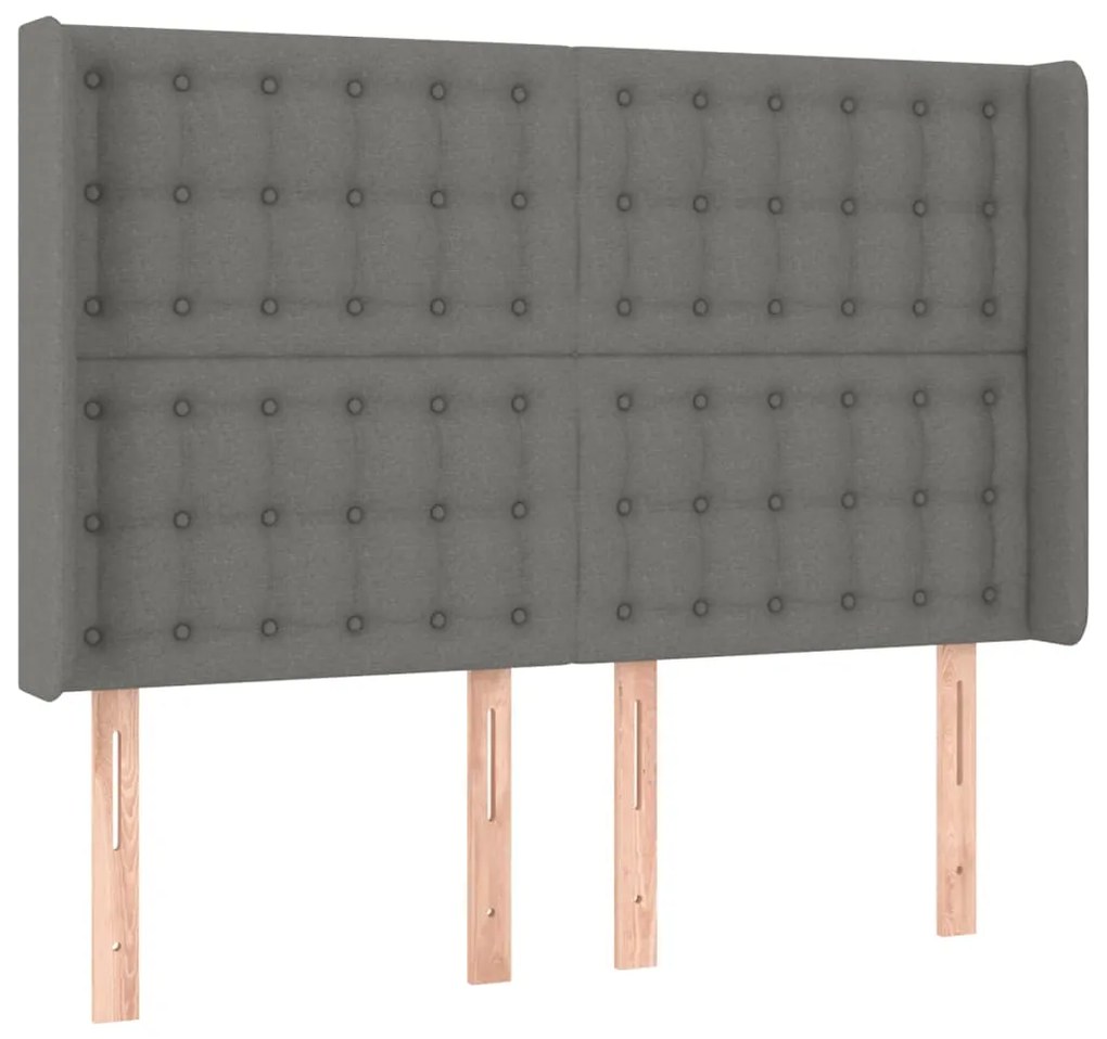 Cama box spring c/ colchão e LED 140x190 cm tecido cinza-escuro