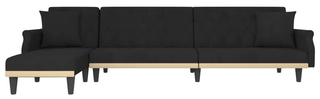 Sofá-cama em forma de L 271x140x70 cm veludo preto