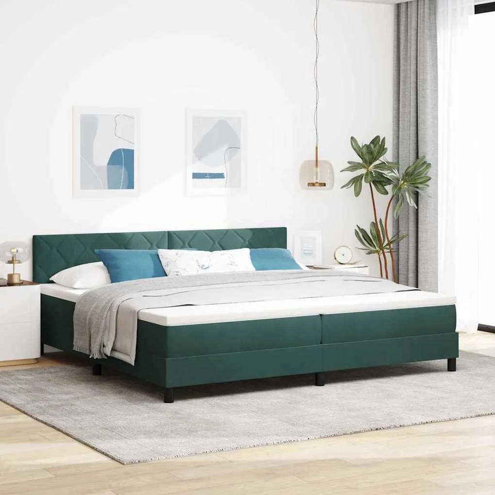 vidaXL Cama Box Spring LED Verde Escuro 200 x 200 cm Veludo