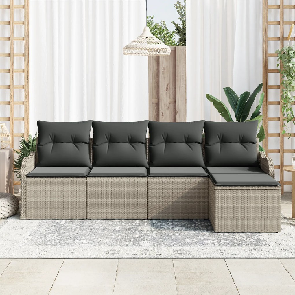 Conjunto de Sofá para Jardim com 5 Peças e Almofadas - Vime PE Cinza C