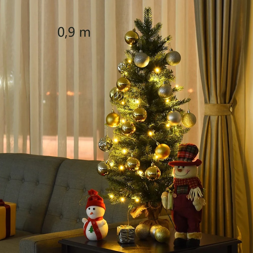 Árvore de Natal artificial de 90 cm com 50 luzes LED e temporizador 363 ramos Base estável Verde